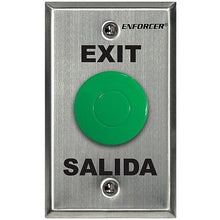 Load image into Gallery viewer, YBS Seco-Larm Stainless Steel Push-to-Exit Plate, Single Gang, Green Mushroom Button, EXIT and Salida Lettering
