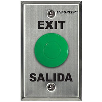 YBS Seco-Larm Stainless Steel Push-to-Exit Plate, Single Gang, Green Mushroom Button, EXIT and Salida Lettering