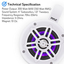 Load image into Gallery viewer, Pyle Waterproof Marine Wakeboard Tower Speakers - 4in Dual Subwoofer Speaker Set w/LED Lights &amp; Bluetooth for Wireless Music Streaming - Boat Audio System w/Mounting Clamps PLMRLEWB47WB (White)
