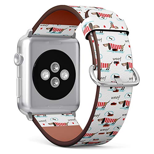 S-Type iWatch Leather Strap Printing Wristbands for Apple Watch 4/3/2/1 Sport Series (42mm) - Pattern with Dogs, Bones and Lettering woof