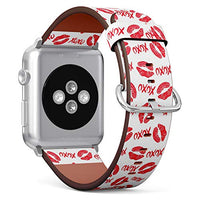 Compatible with Big Apple Watch 42mm, 44mm, 45mm (All Series) Leather Watch Wrist Band Strap Bracelet with Adapters (Lipstick Kisses Hugs Brush)