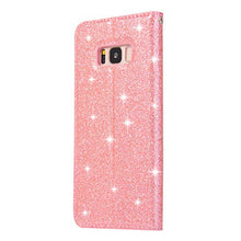 Load image into Gallery viewer, IKASEFU Shiny Rhinestone Diamond Sparkle Bling Glitter Luxury Wallet with Card Holder Flash chip Pu Leather Magnetic Flip Case Protective Cover Case Compatible with Samsung Galaxy S7 Edge,Pink
