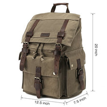 Load image into Gallery viewer, Kattee Mens Leather Canvas Backpack Large School Bag Travel Rucksack Army Green
