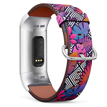 Load image into Gallery viewer, Replacement Leather Strap Printing Wristbands Compatible with Fitbit Charge 3 / Charge 3 SE - Exotic Leaves and Flowers on Geometrical Ornament
