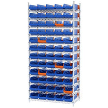 Load image into Gallery viewer, Akro-Mils 36468 Indicator Inventory Control Double Hopper Plastic Kanban Shelf Bin, 17-7/8-Inch x 6-5/8-Inch x 4-Inch, Blue/Orange, (12-Pack)
