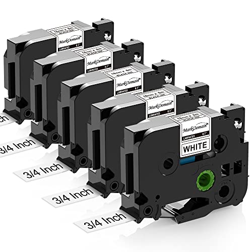 MarkDomain Tz Tape 18mm 0.7 Laminated Replacement for TZe-241 TZe241 TZ-241 3/4 Inch Compatible with Brother P-Touch Label Maker PTD400 PTD600 PTD610BT PTD400AD PTP750W PT1880, Black on White, 5-Pack