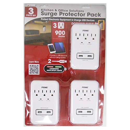 Prime 3 Piece 900 Joules Surge Protector Pack with USB Chargers and Docking Shelf (KR21123PK