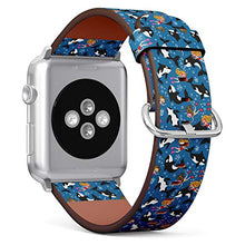 Load image into Gallery viewer, S-Type iWatch Leather Strap Printing Wristbands for Apple Watch 4/3/2/1 Sport Series (42mm) - Marine Pattern with Cute Dolphins and Diving Girls
