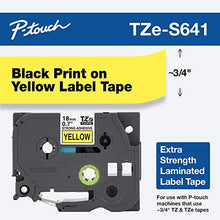 Load image into Gallery viewer, Brother Genuine P-touch TZE-S641 Tape, 3/4&quot; (0.7&quot;) Wide Extra-Strength Adhesive Laminated Tape, Black on Yellow, Laminated for Indoor or Outdoor Use, Water-Resistant,0.7&quot; x 26.2&#39; (18mm x 8M), TZES641
