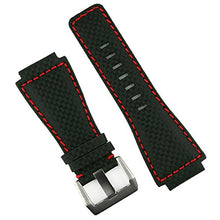 Load image into Gallery viewer, B &amp; R Bands Black Carbon Fiber Style Red Stitch Bell &amp; Ross BR01 BR03 Watch Band Strap - Small Length
