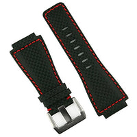 B & R Bands Black Carbon Fiber Style Red Stitch Bell & Ross BR01 BR03 Watch Band Strap - Small Length