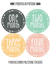 Load image into Gallery viewer, Months In Motion Monthly Baby Milestone Stickers for Girl - Onesie Month Sticker - Infant Photo Prop for First Year - Shower Gift - Newborn Keepsakes - Arrows (Style 1025)
