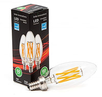 Brite Innovations 5-Watt = 60W Equivalent (3 Pack) LED Filament Candelabra/Chandelier Light Bulb-Dimmable-Soft White 3000K- Torpedo Tip Energy Star & UL Listed