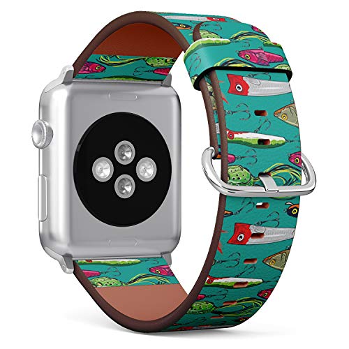 Q-Beans Watchband, Compatible with Small Apple Watch 38mm / 40mm - Replacement Leather Band Bracelet Strap Wristband Accessory // Pop Colorful Fishing Lures Pattern