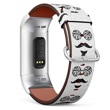 Load image into Gallery viewer, Replacement Leather Strap Printing Wristbands Compatible with Fitbit Charge 3 / Charge 3 SE - Round Glasses, Mustache, Beard and Lettering Work Smarter, not Harder?
