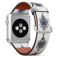 S-Type iWatch Leather Strap Printing Wristbands for Apple Watch 4/3/2/1 Sport Series (38mm) - Celtic Dragons and Sword, Symbol of The Viking
