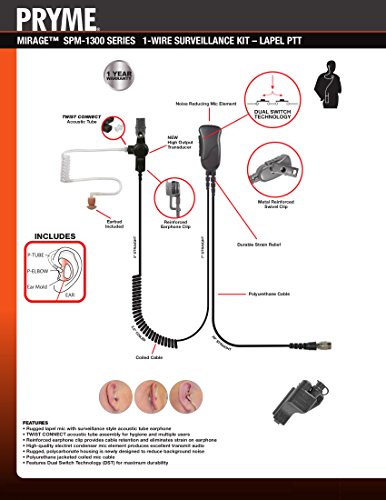 Pryme Quick Release Lapel Mic Earpiece for Motorola XTS5000 XTS3000 XTS2500 XTS3500