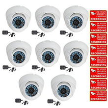 Load image into Gallery viewer, VideoSecu 8 Pack Outdoor CCD IR Dome 480tvl CCTV Security Cameras Day Night Home Surveillance Infrared 3.6mm Wide Angle Lens with Power Supplies and Security Warning Stickers CCW
