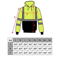 Load image into Gallery viewer, New York Hi-Viz Workwear H9012 Men&#39;s ANSI Class 3 High Visibility Class 3 Sweatshirt, Full Zip Hooded, Lightweight, Black Bottom (Medium)
