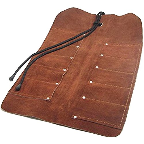 UJ Ramelson Tool Roll Holder, Durable Rollable Roll-up Hanging Pocket Pouch for Chisels, Hammers, Gouges, and more (10 Pocket, Leather)