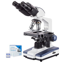 AmScope - 40X-2500X LED Lab Binocular Compound Microscope with 3D-Stage + 50pc Blank Slides + 100 Coverslips - B120C-50P100S