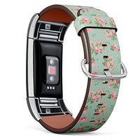 Replacement Leather Strap Printing Wristbands Compatible with Fitbit Charge 2 - Vintage Rose Floral Pattern