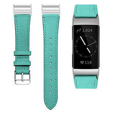 Load image into Gallery viewer, Shangpule Compatible for Fitbit Charge 4 / Fitbit Charge 3 / Fitbit Charge 3 SE Bands, Genuine Leather Band Replacement Accessories Straps Women Men Small Large (Aquamarine)
