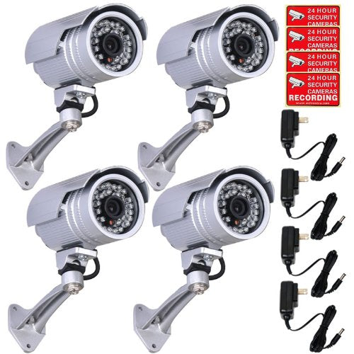 VideoSecu 4 Pack Bullet Security Cameras CCTV Day Night Vision Outdoor 30 IR Infrared LEDs Wide Angle Lens for Home DVR Surveillance System with Power Supplies and Free Security Warning Decals WI7