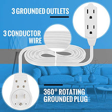 Load image into Gallery viewer, Maximm Cable 20 Ft 360 Rotating Flat Plug Extension Cord / Wire, 16 AWG Multi 3 Outlet Extension Wire, 3 Prong Grounded Wire - White - UL Listed
