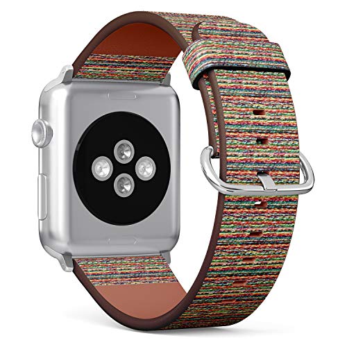 Compatible with Small Apple Watch 38mm, 40mm, 41mm (All Series) Leather Watch Wrist Band Strap Bracelet with Adapters (Multicolored Brushed Striped)