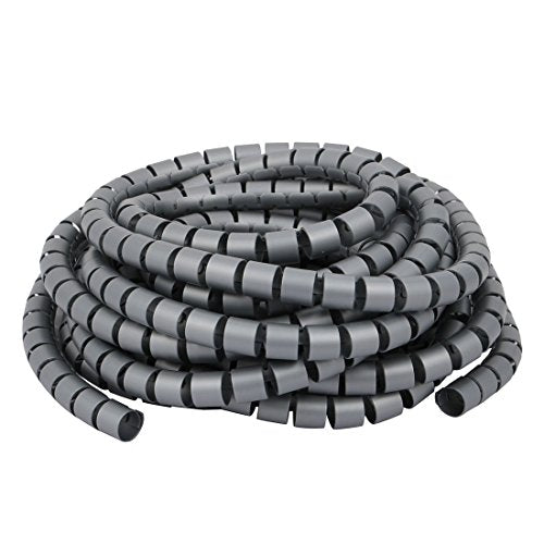 Aexit Flexible Spiral Electrical equipment Tube Cable Wire Wrap Gray Manage Cord 15mm Dia x 6.5 Meter Long with Clip