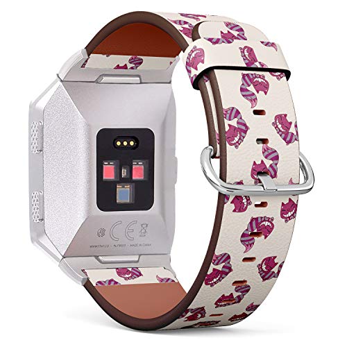 (Cartoon Pattern of Smiling Cats) Patterned Leather Wristband Strap for Fitbit Ionic,The Replacement of Fitbit Ionic smartwatch Bands