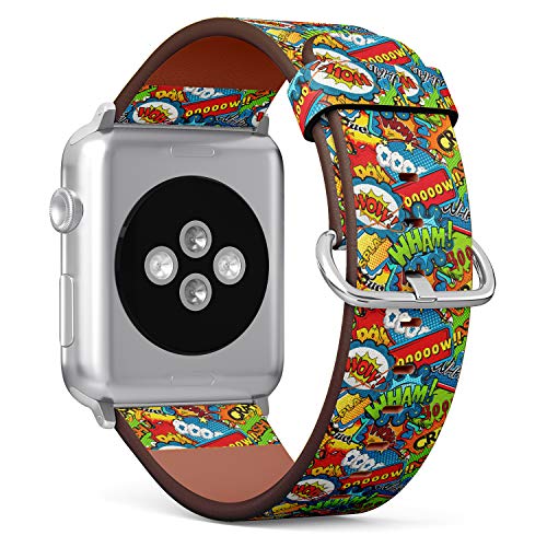 S-Type iWatch Leather Strap Printing Wristbands for Apple Watch 4/3/2/1 Sport Series (42mm) - Pop Art Comic Pattern Speech Bubbles Illustration