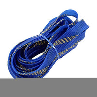 Aexit 16mm Dia Tube Fittings Tight Braided PET Expandable Sleeving Cable Wrap Sheath Golden Microbore Tubing Connectors Blue 5M