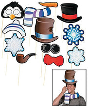 Load image into Gallery viewer, Snowman &amp; Penguin Photo Stick Props (12 Pack) 7&quot; - 11 1/2&quot; x 2 1/2&quot; - 10 1/2&quot; Paper Props. 12&quot; Wood Stick.
