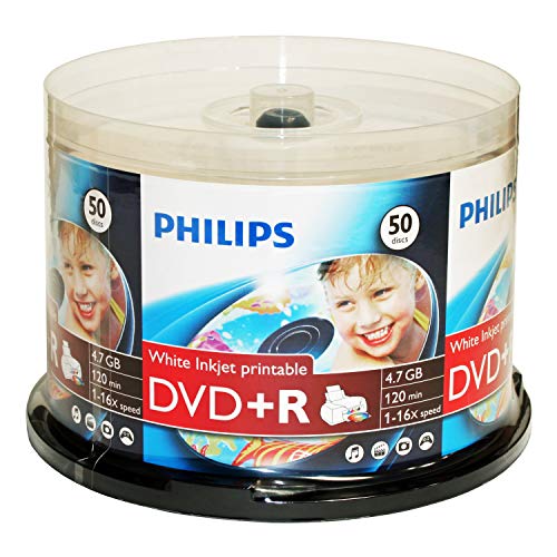Philips White Inkjet Printable 16X DVD+R Media 50 Pack in Cake Box (DR4I6B50F/17)