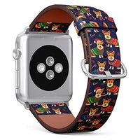 S-Type iWatch Leather Strap Printing Wristbands for Apple Watch 4/3/2/1 Sport Series (42mm) - Christmas Pattern with Corgi