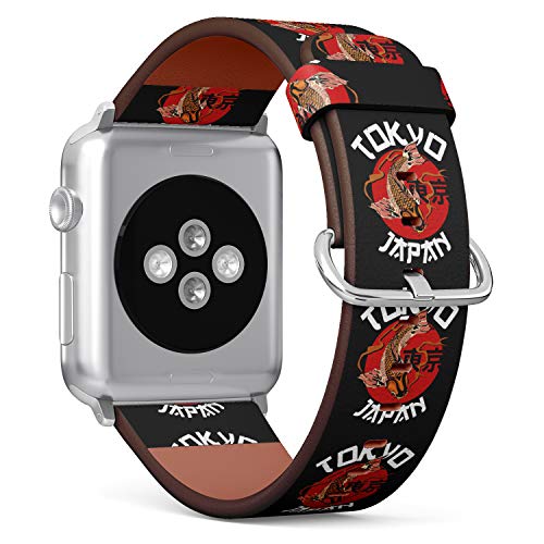S-Type iWatch Leather Strap Printing Wristbands for Apple Watch 4/3/2/1 Sport Series (38mm) - Tokyo Japan Inspiration Koi Fish Illustration Design
