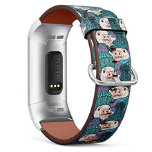 Load image into Gallery viewer, Replacement Leather Strap Printing Wristbands Compatible with Fitbit Charge 3 / Charge 3 SE - Cute Pigs with Fitbit Hats
