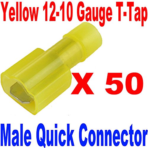 (50) Male Quick Wire Connector Yellow 12-10 Gauge T-Tap Fast Free USA Shipping