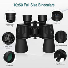 Load image into Gallery viewer, SkyGenius 10 x 50 Powerful Binoculars for Adults Durable Full-Size Clear Binoculars for Bird Watching Travel Sightseeing Hunting Wildlife Watching Outdoor Sports Games and Concerts
