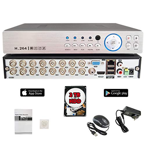 Evertech 16 Channel Realtime H.265 High Profile Digital Video Recorder 4in1 AHD TVI CVI Analog w/2TB HDD for Security Surveillance Systems