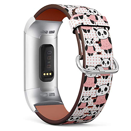 Replacement Leather Strap Printing Wristbands Compatible with Fitbit Charge 3 / Charge 3 SE - Cute Cartoon Panda Pattern