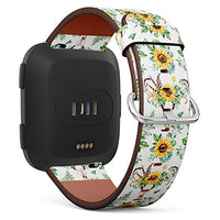 Replacement Leather Strap Printing Wristbands Compatible with Fitbit Versa - Ram Skull On Floral Pattern