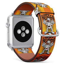Load image into Gallery viewer, S-Type iWatch Leather Strap Printing Wristbands for Apple Watch 4/3/2/1 Sport Series (38mm) - Funny Happy Halloween Mummy
