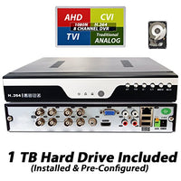 Evertech 8 Channel HD H.264 DVR 4in1 AHD TVI CVI Analog QR Scan Support CCTV Security Surveillance Digital Video Recorder with 1TB HDD