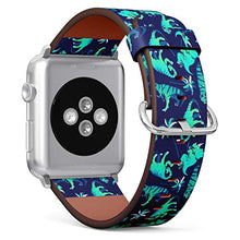 Load image into Gallery viewer, Compatible with Big Apple Watch 42mm, 44mm, 45mm (All Series) Leather Watch Wrist Band Strap Bracelet with Adapters (Dinosaurs Palm Trees)
