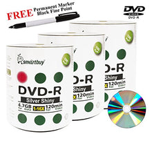Load image into Gallery viewer, Smartbuy 300-disc 4.7GB/120min 16x DVD-R Shiny Silver Blank Media Record Disc + Black Permanent Marker
