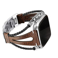 bayite Leather Bands Compatible with Fitbit Versa/Versa 2, Handmade Replacement Bracelet Straps Women Men, Coffee