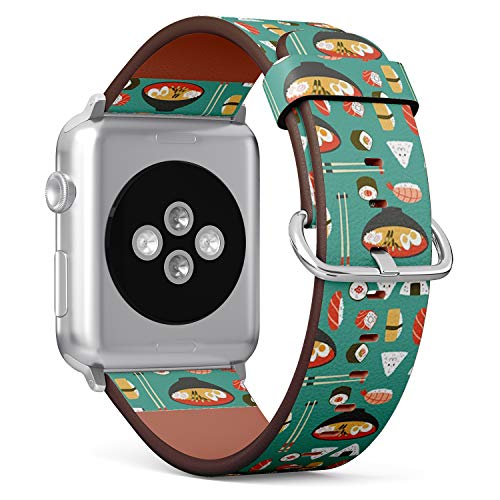 Compatible with Small Apple Watch 38mm, 40mm, 41mm (All Series) Leather Watch Wrist Band Strap Bracelet with Adapters (Cute Sushi Onigiri)